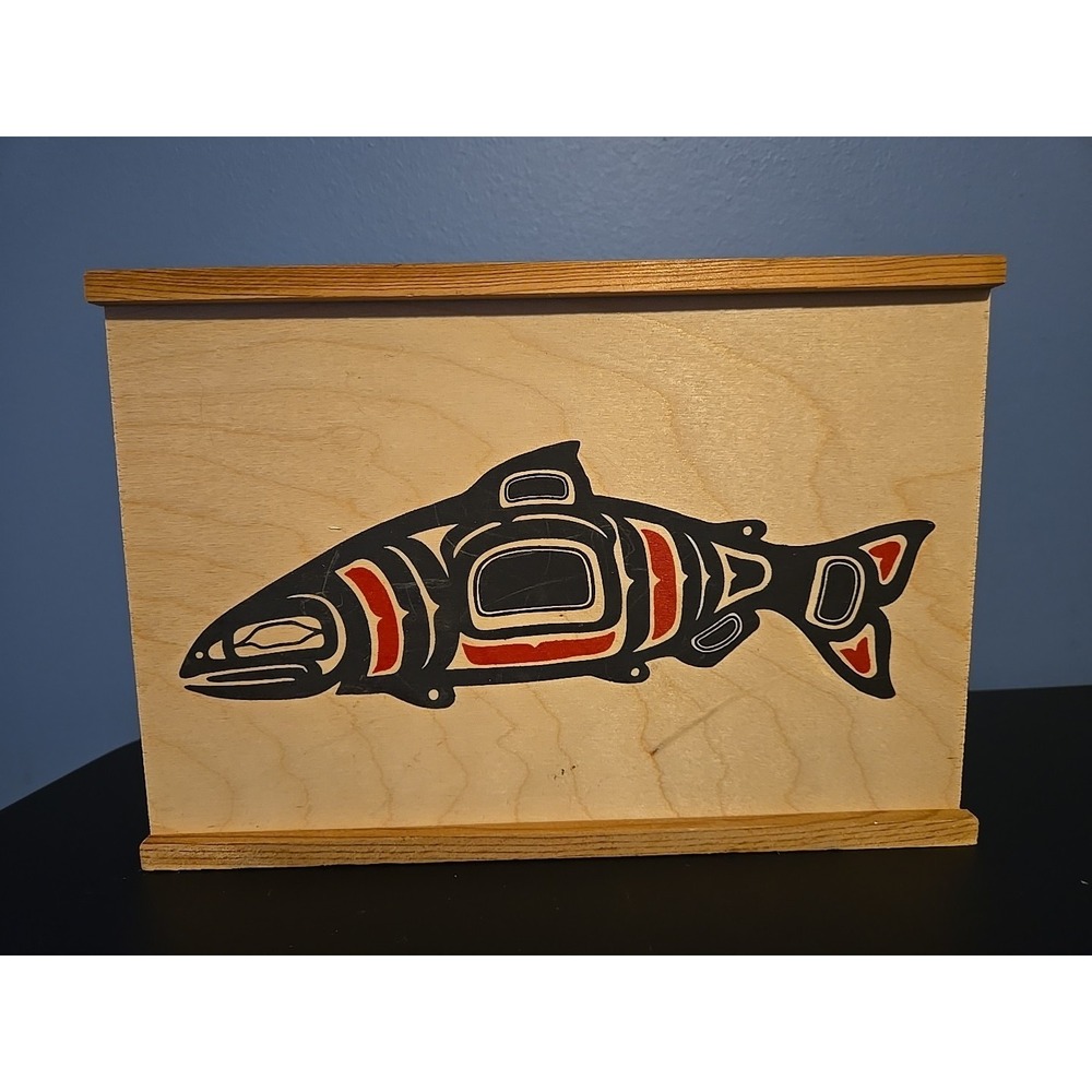 Native Northwest Haida Fish Painted Decorative Trinket Keepsake‎ Box Art Alaska